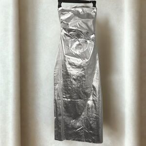 Zara Metallic Silver Strapless Maxi Dress